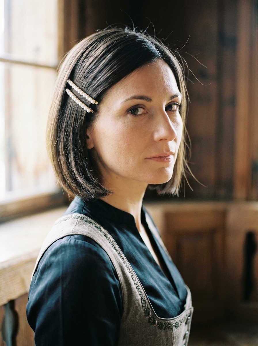 Kurzer Bob mit Perlenclips als Dirndlfrisuren für kurze Haare Inspiration 2026